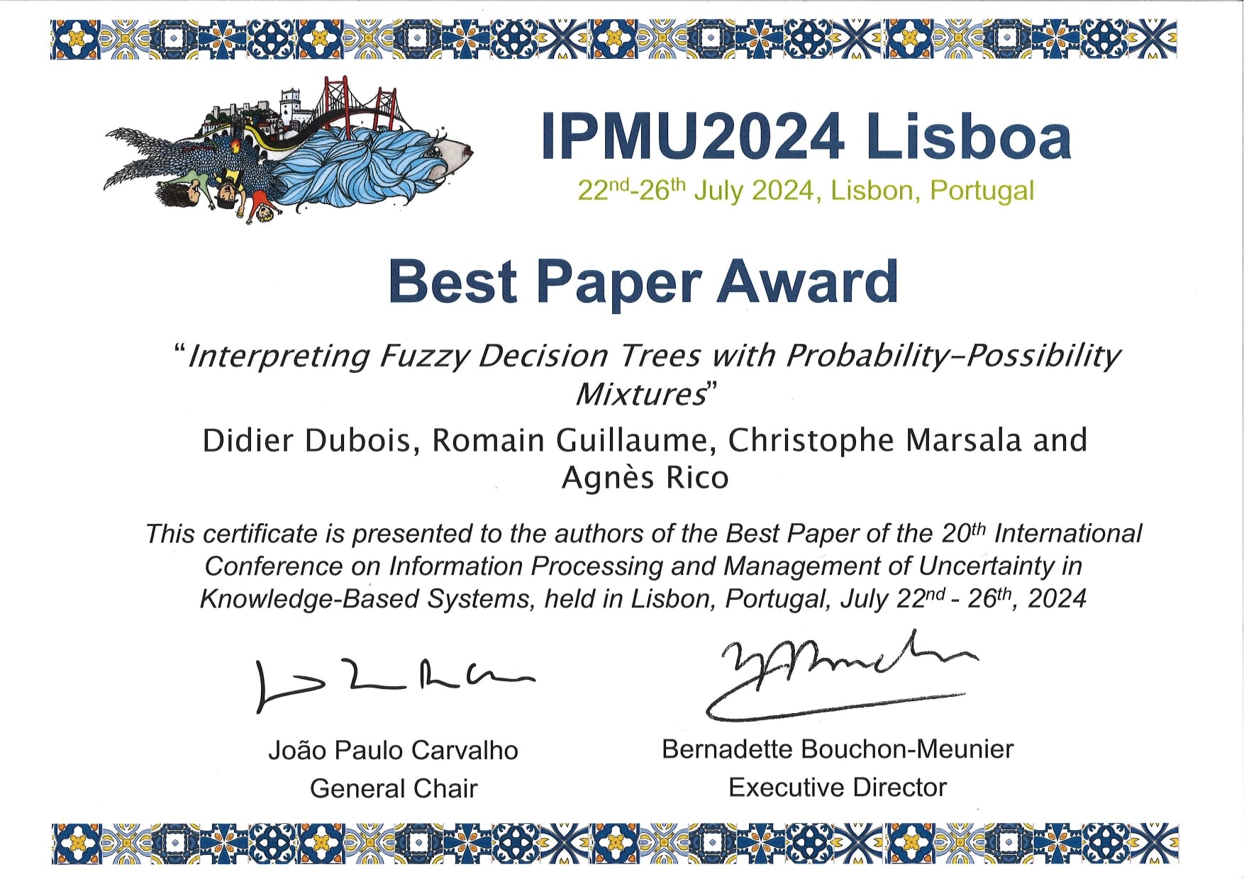 Best Paper Award reçu à IPMU'2024